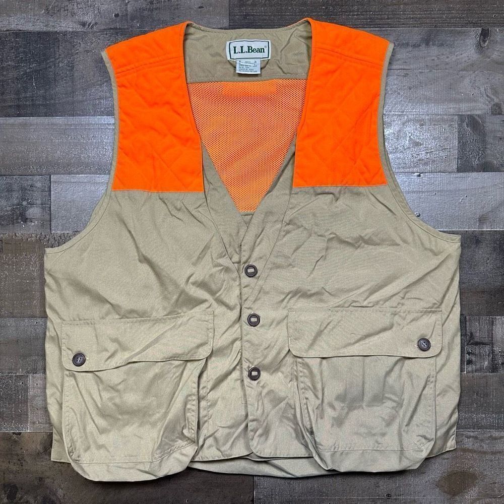 LL Bean Mens Size XL Vintage Vest Orange Khaki Freeport Marine Fishing Pockets